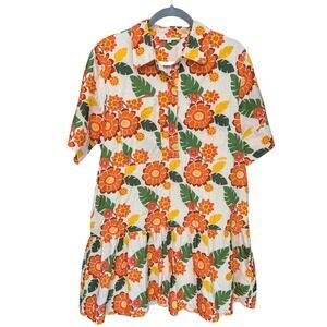 LaRoque Original Lola Floral Mini Dress Orange Green Retro Print Drop Waist